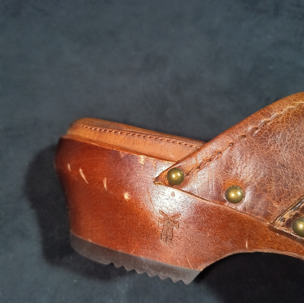 Frye Brown Leather Clogs with Brass Buckle - Picture 13 of 15